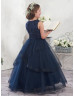 Beaded Lace Ruffle Tulle Ankle Length Flower Girl Dress With Horsehair Hem